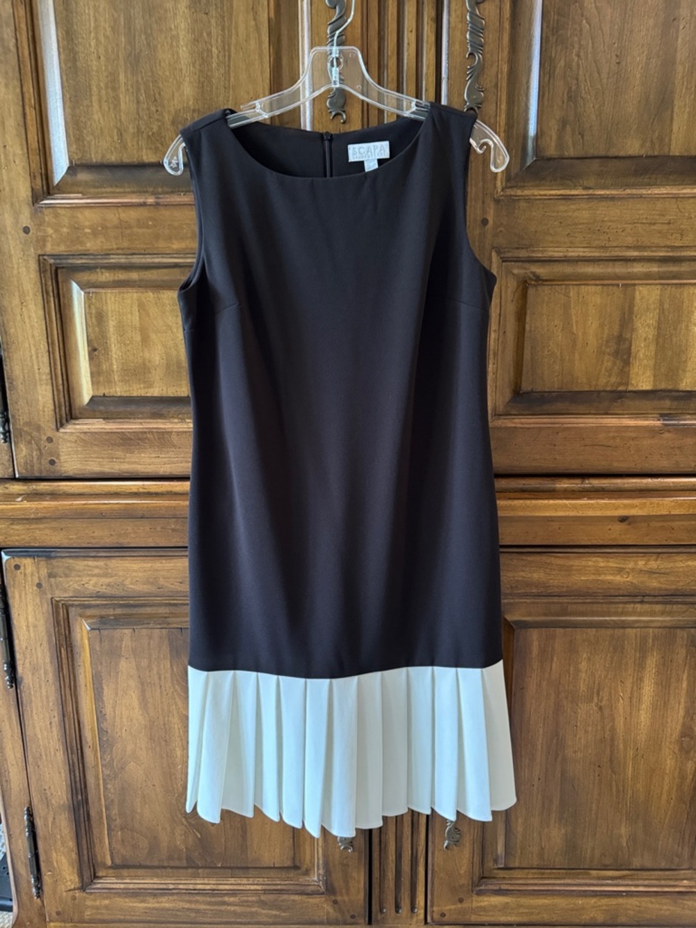 SCAPA - NWT - Black Shift Dress with White Pleated Hem - Medium